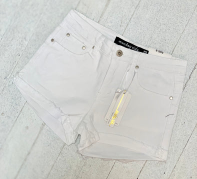 White Shorts with Frayed Hem