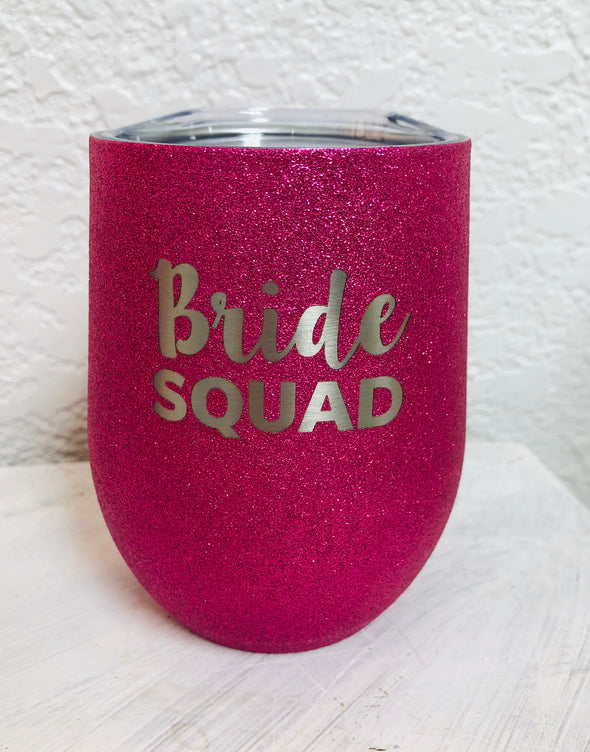 12 oz Bride Squad Glitter Wine Cup
