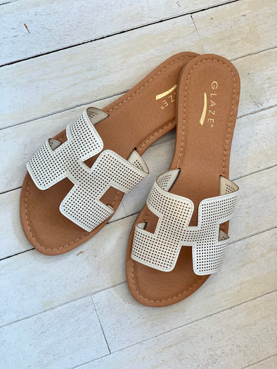 Greek H White Sandals