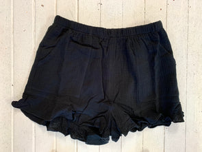 High Waist Ruffled Trim Black Shorts