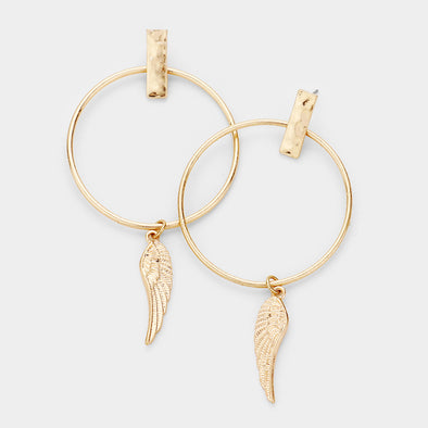 Open Metal Circle Angel Wing Dangle Earrings