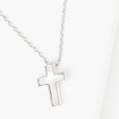 Mother Of Pearl Cross Necklace (Silver)