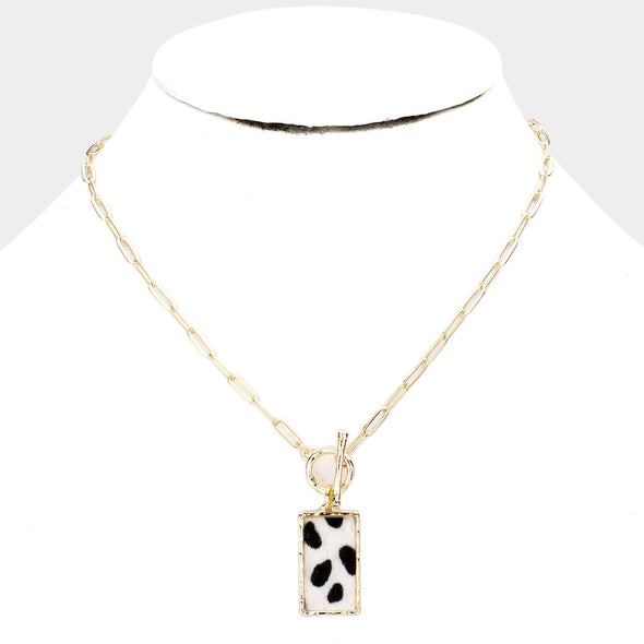 Leopard Pattern Rectangle Pendant Toggle Necklace
