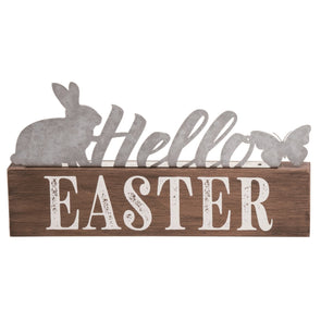 Wood 12 in. Brown Easter Shelf Décor with Bunny