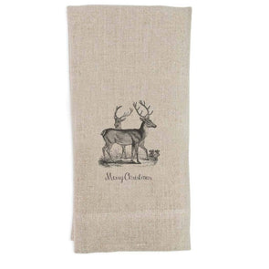 Vintage Deer Merry Christmas Grey Guest Towel