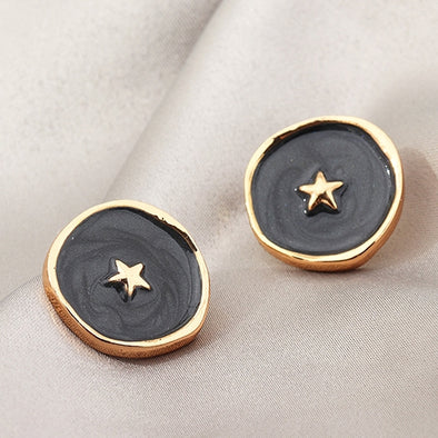 Gold Star Enamel Earrings
