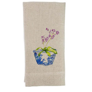 Chinoiserie Orchid Natural Linen Tea Towel