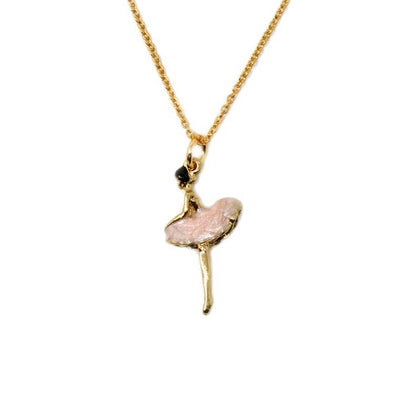 Tiny Pink Ballerina Gold Necklace (Kids)