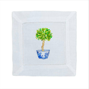 Lemon Tree with Blue White Pot Set Of 4 Cocktail Napkin