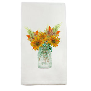 Mason Jar with Fall Flowers Tea Towel