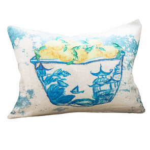 Chinoiserie Bowl with Lemons Rectangle Pillow