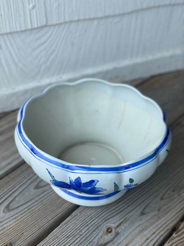 Blue/Green Floral Pedestal Bowl