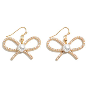 Gold Pearl Bow Earrings