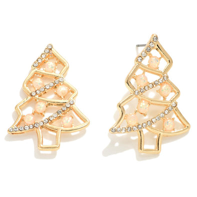 Rhinestone Christmas Tree Stud Earrings