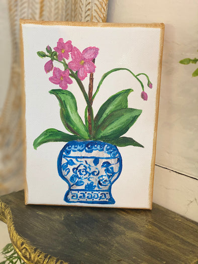 Fuchsia Orchid Chinoiserie Jar Painting