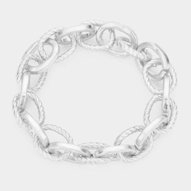 Worn Silver Oval Link Stretch Bracelet