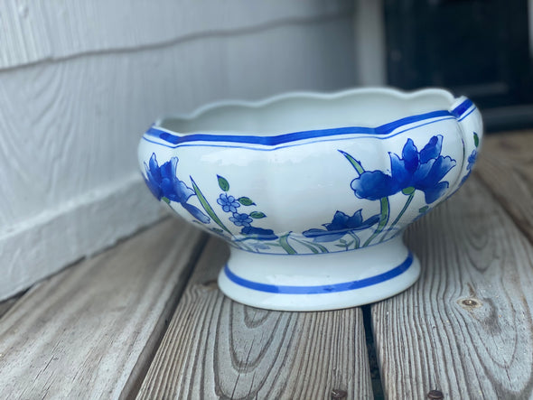 Blue/Green Floral Pedestal Bowl