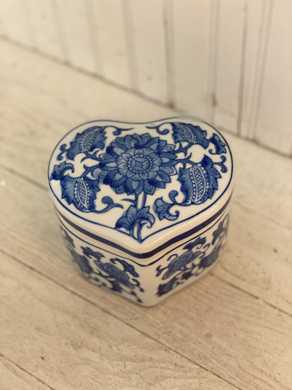 Blue and White Heart Trinket Box