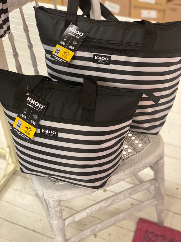 30 Can Essential Tote Black/White Stripe