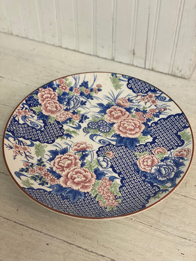 Pink and Blue Floral Plate (12”)
