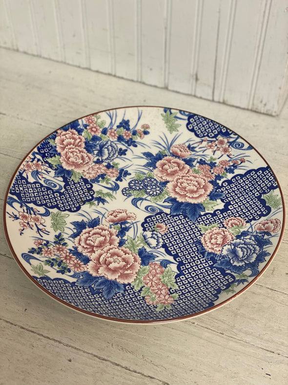 Pink and Blue Floral Plate (12”)
