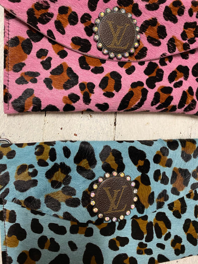 Upcycled L Colored Leopard Wristlet