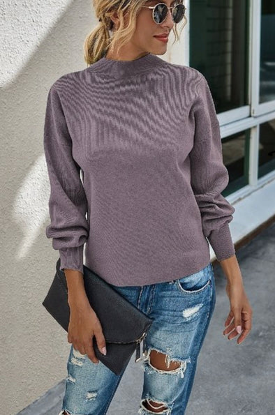 Grey/Purple Mock Neck Sweater