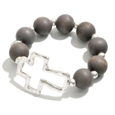 Grey Wooden Cross Bracelet