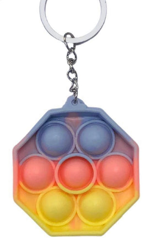 Multi-Colored Octagon Shaped Fidget Popper Key Chain