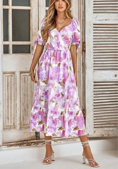 Lilac Floral Midi Dress (S-XL)