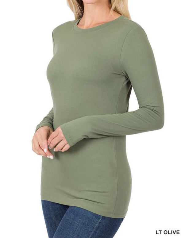 Brushed Microfiber Long Sleeve Round Neck Tee (Multiple Colors)