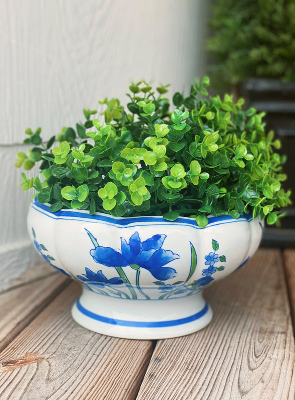 Blue/Green Floral Pedestal Bowl