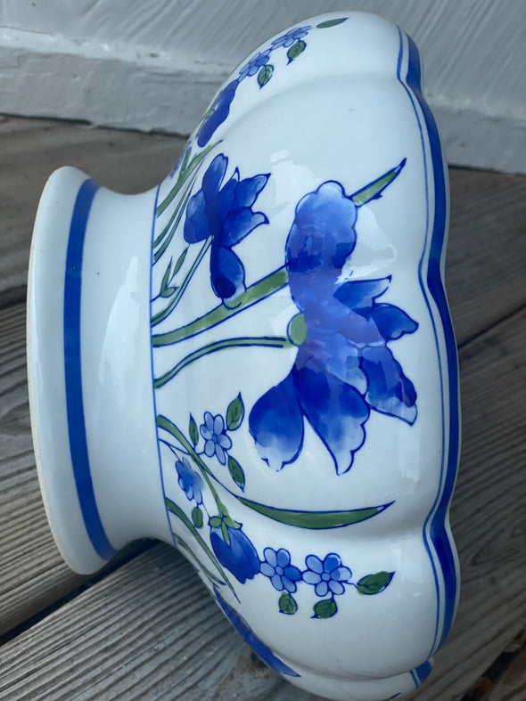 Blue/Green Floral Pedestal Bowl