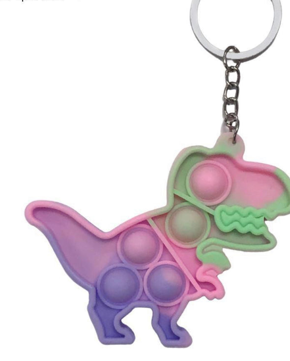 Multi Colored T-Rex Fidget Popper Key Chain