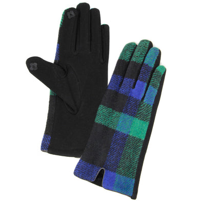 Navy Plaid Smart Touch Gloves